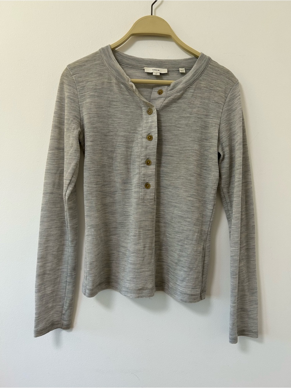 Vince Light Gray Long-Sleeve Henley Top wool sweater small women’s